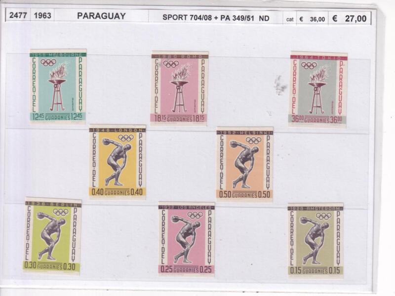Francobolli Paraguay, Anno 1963, Olimpiadi (cat. n. 704-708, Pa n. 349-351 non dentellati)