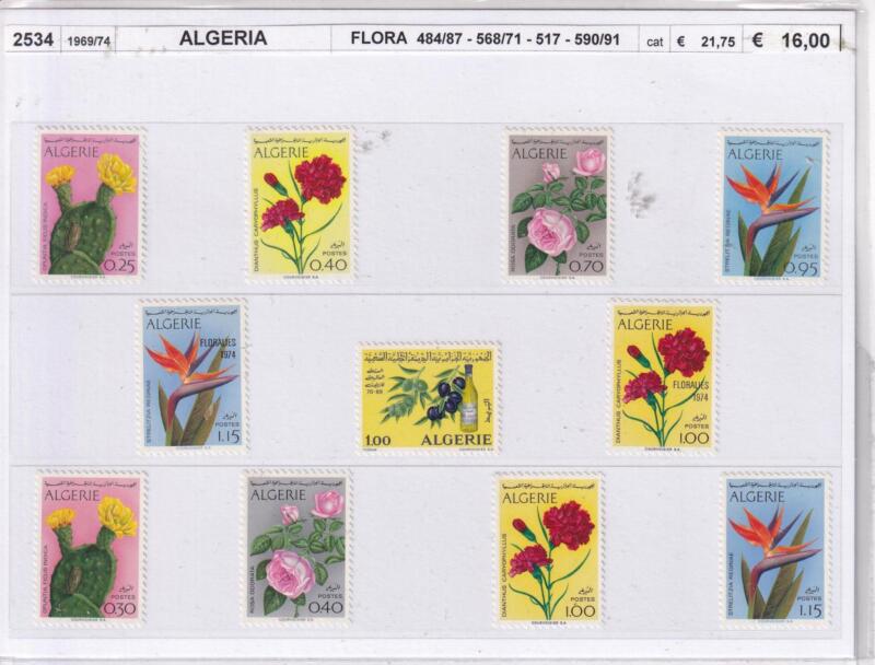 Francobolli Algeria, Anni 1969-1974, Varie emissioni Fiori (cat. n. 484-487, n. 517, n. 568-571, n. 590-591)