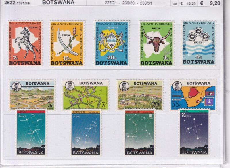 Francobolli Botswana, Anni 1971-1974, Varie Emissioni (cat. n. 227-231, n. 236-239, n. 258-261)