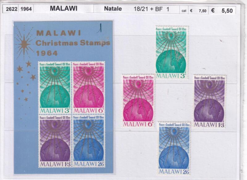 Francobolli e Foglietto Malawi, Anno 1964, Natale (cat. n. 18-21, BF n. 1)