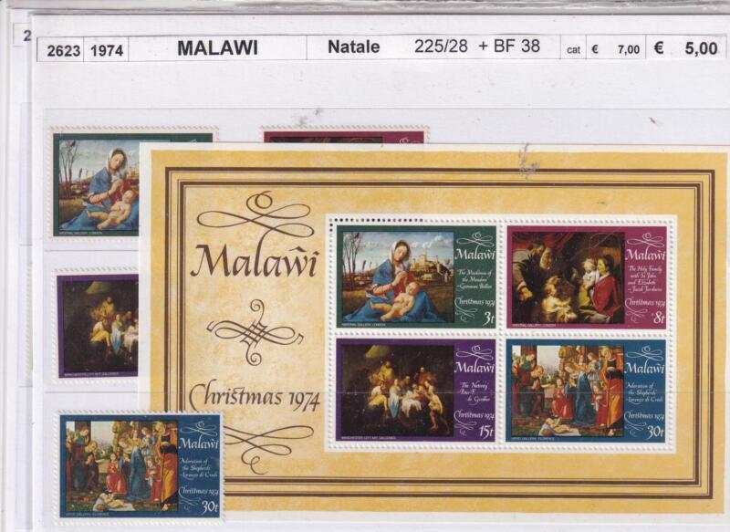 Francobolli e Foglietto Malawi, Anno 1974, Natale (cat. n. 225-228, BF n. 38)