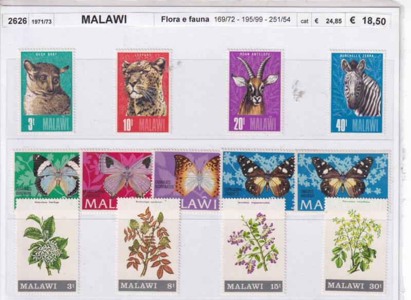 Francobolli Malawi, Anni 1971-1974, Varie emissioni (cat. n. 169-172, n. 195-199, n. 251-254)