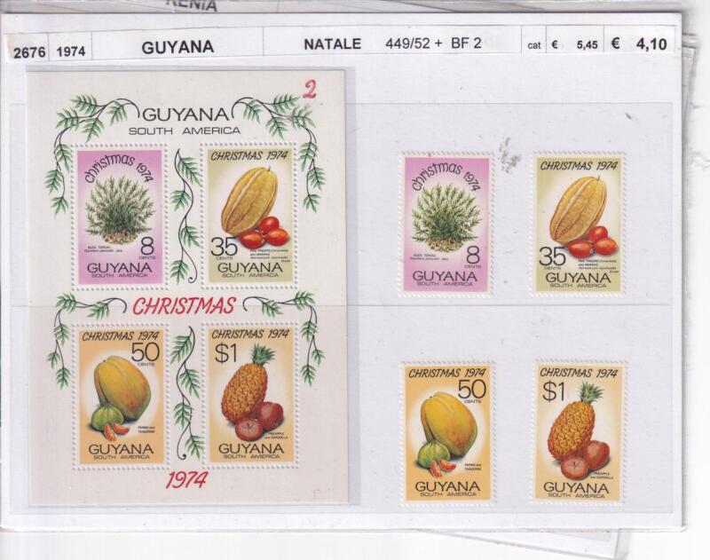 Francobolli e Foglietto Guyana, Anno 1974, Natale (cat. n. 449-452, BF n. 2)