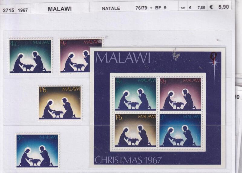 Francobolli e Foglietto Malawi, Anno 1967, Natale (cat. n. 76-79, BF n. 9)