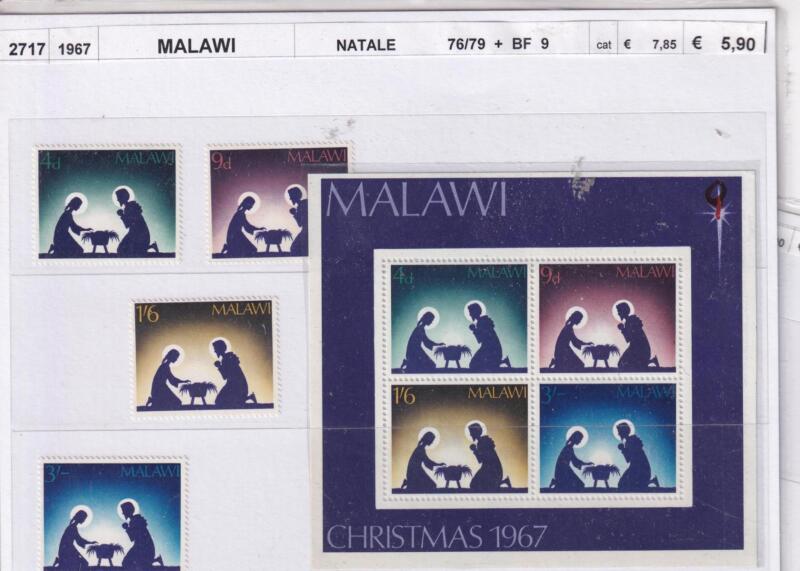 Francobolli e Foglietto Malawi, Anno 1967, Natale (cat. n. 76-79, BF n. 9)