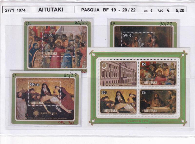 Foglietti Aitutaki, Anno 1974, Pasqua (BF n. 19, N. 20-22)