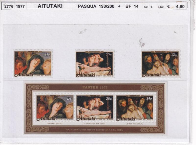 Francobolli e Foglietto Aitutaki, Anno 1977, Pasqua (cat. n. 298-200, BF n. 14)