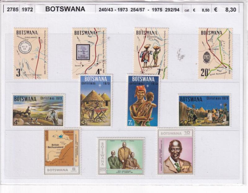 Francobolli Botswana, Anni 1972, 1973, 1975, Varie emissioni (cat. n. 240-243, n. 256-257, n. 292-294)