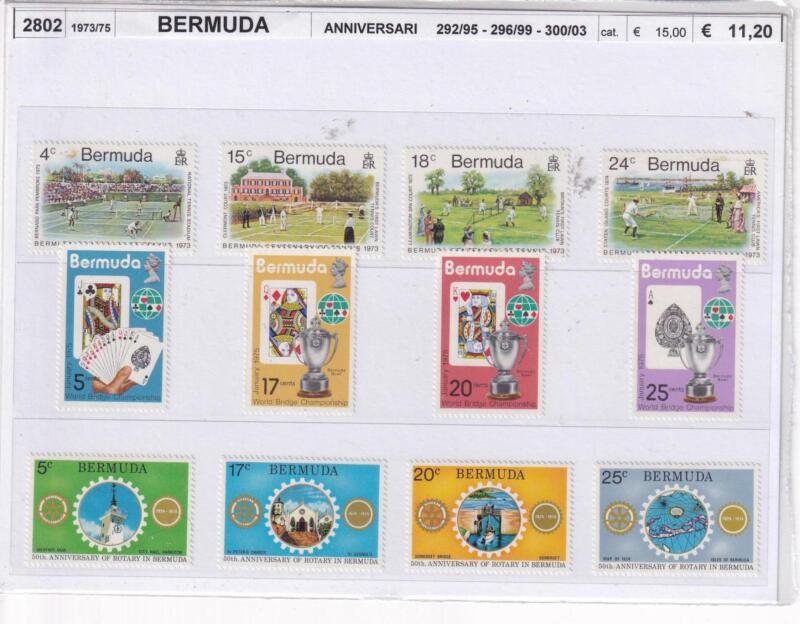 Francobolli Bermuda, 100esimo Tennis Bermuda 1973, 50esimo Rotary nelle Bermuda 1974, Campionato mondiale Bridge 1975, (cat. n. 292-295, n. 296-299, n. 300-303)