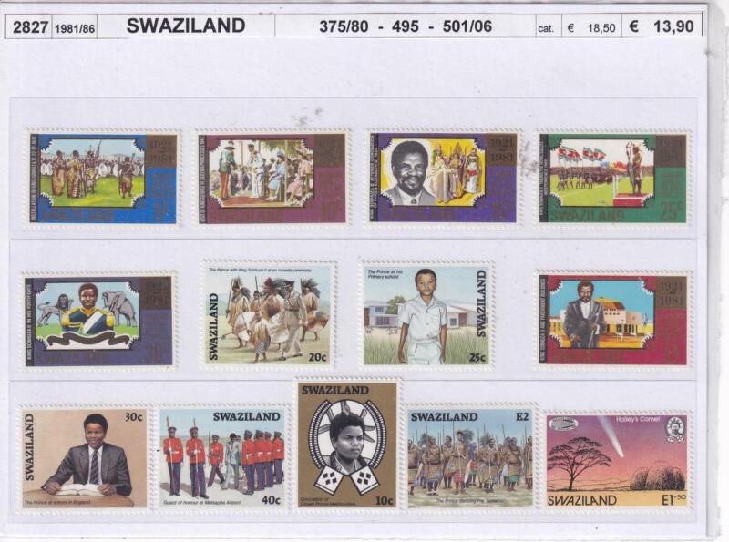 Francobolli Swaziland, Anni 1981-1986, Varie emissioni (cat n. 375-380, n. 495, n. 501-506)