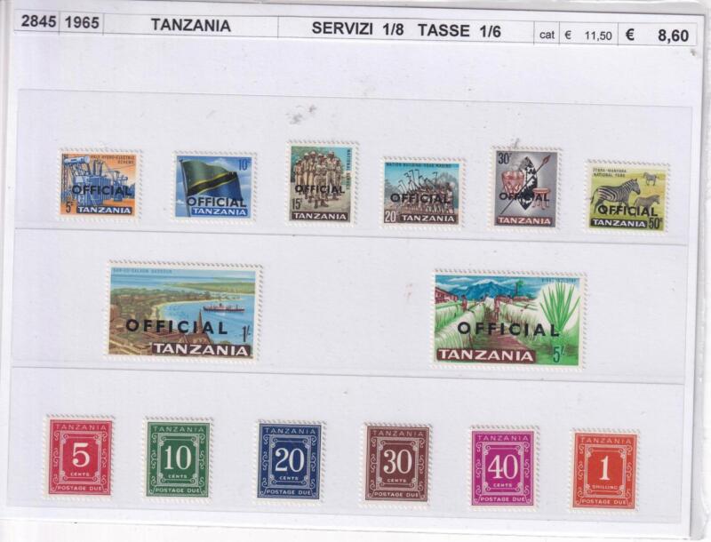 Francobolli Tanzania, Anno 1965, Servizi Soprastampati cat. n. 1-8, Tasse cat. n. 1-6