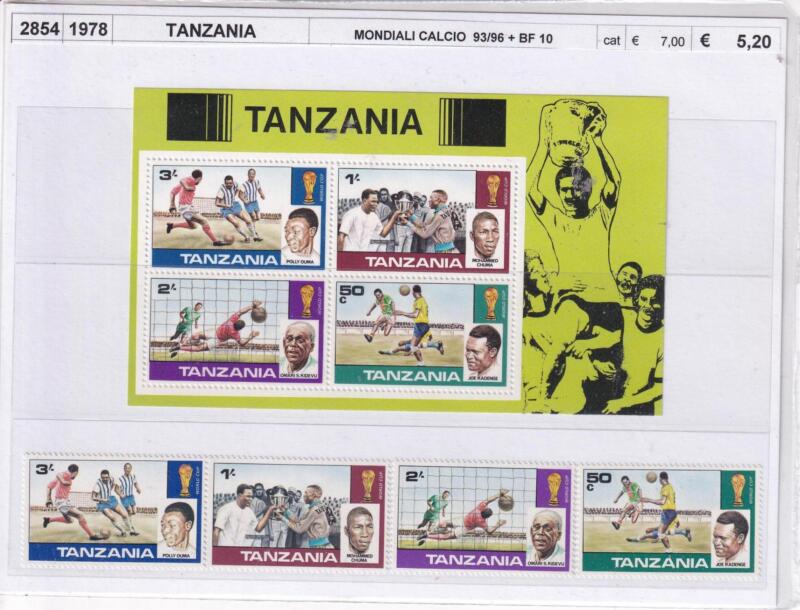 Francobolli e Foglietto Tanzania, Anno 1978, Campionati mondiali di calcio (cat. n. 93-96, Bf n. 10)