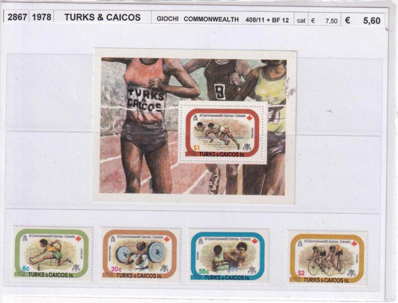 Francobolli e Foglietto Turks & Caicos, Anno 1978, XI Giochi Commonwealth Canada (cat. n. 408-11, BF n. 12)