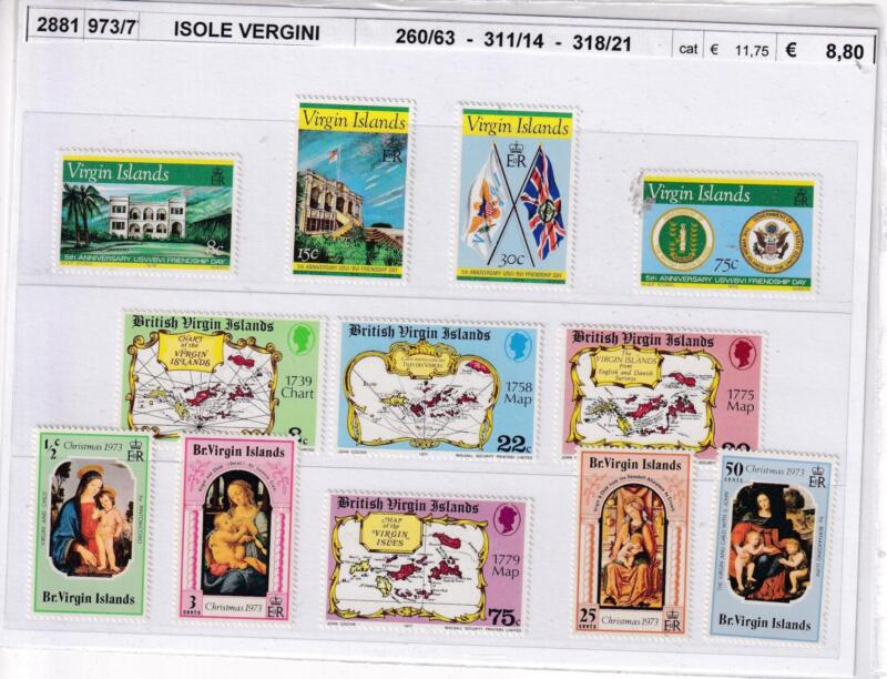 Francobolli Isole Vergini Britanniche, Anni 1973-1977, Varie emissioni (cat. n. 260-263, n. 311-314, n. 318-321)