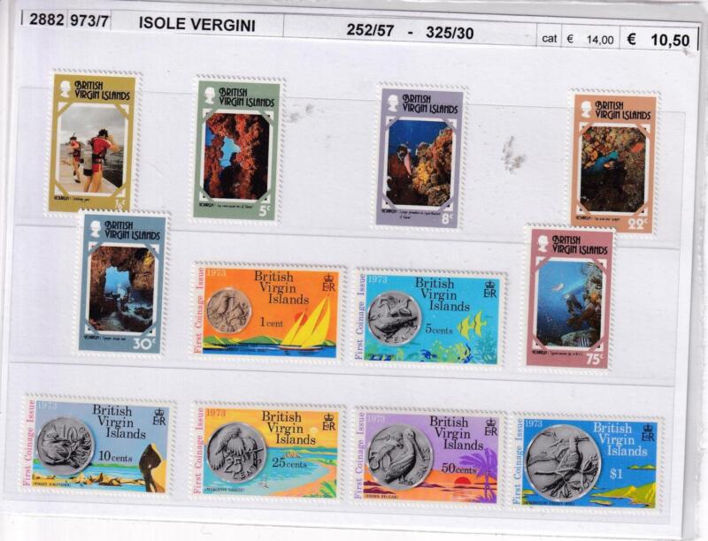 Francobolli Isole Vergini Britanniche, Anni 1973-1977, Varie emissioni (cat. n. 252-257, n. 325-330)