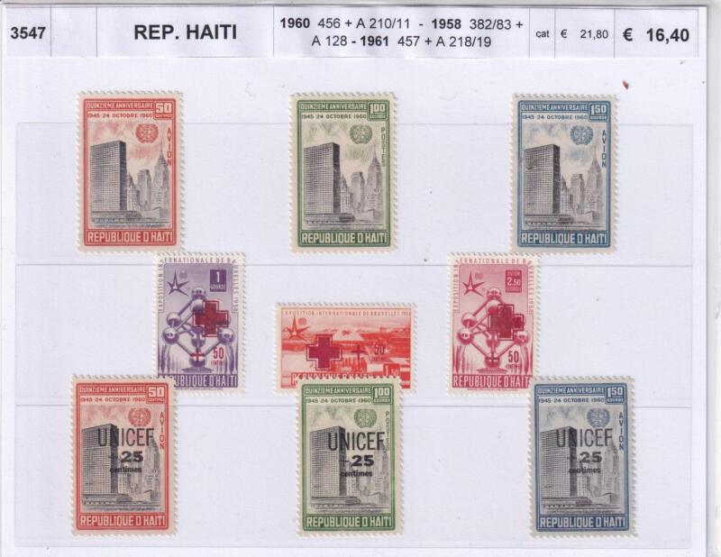 Francobolli Haiti, Anni 1958, 1960, 1961, Varie emissioni (cat. n. 382-383 e Pa n. 128, cat. n. 456 e Pa n. 210-211, cat. n. 457 e Pa n. 218-219)