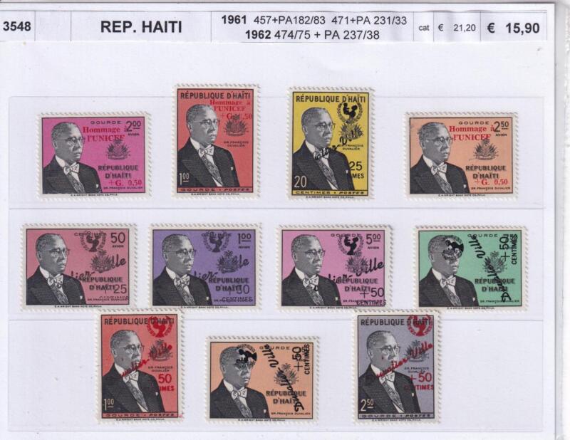 Francobolli Haiti, Anni 1961 e 1962, Varie emissioni, (cat. n. 457 e Pa. n. 182-183, cat. n. 471 e Pa n. 231-233, cat. n. 474-475 e Pa n.237-238)
