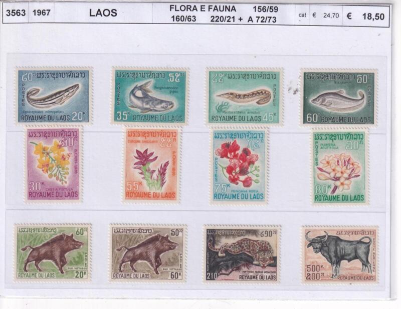 Francobolli Laos, Anno 1967, Serie Flora e Fauna (cat. n. 156-159, n. 160-163, n. 220-221 e Pa n. 72-73)