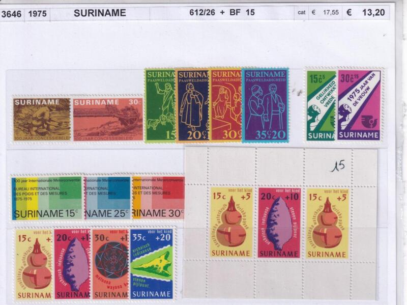Francobolli Suriname, Anno 1975, Emissioni varie (cat. n. 612-626, BF n. 15)