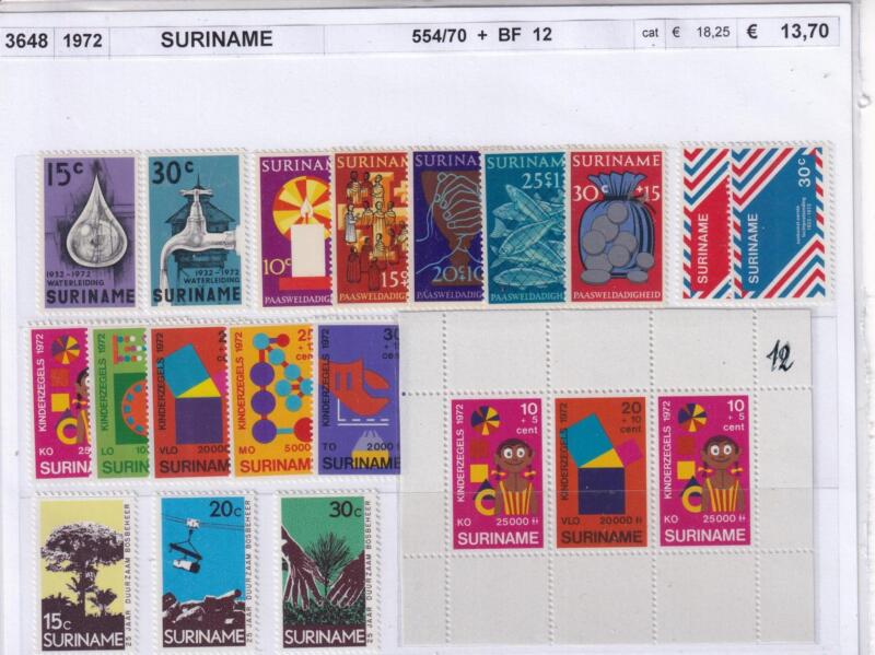 Francobolli Suriname, Anno 1973, Varie emissioni (cat. n. 554-570, BF n. 12)