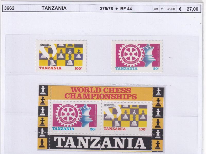 Francobolli e Foglietto Tanzania, Scacchi (cat. n. 275-276, BF n. 44)
