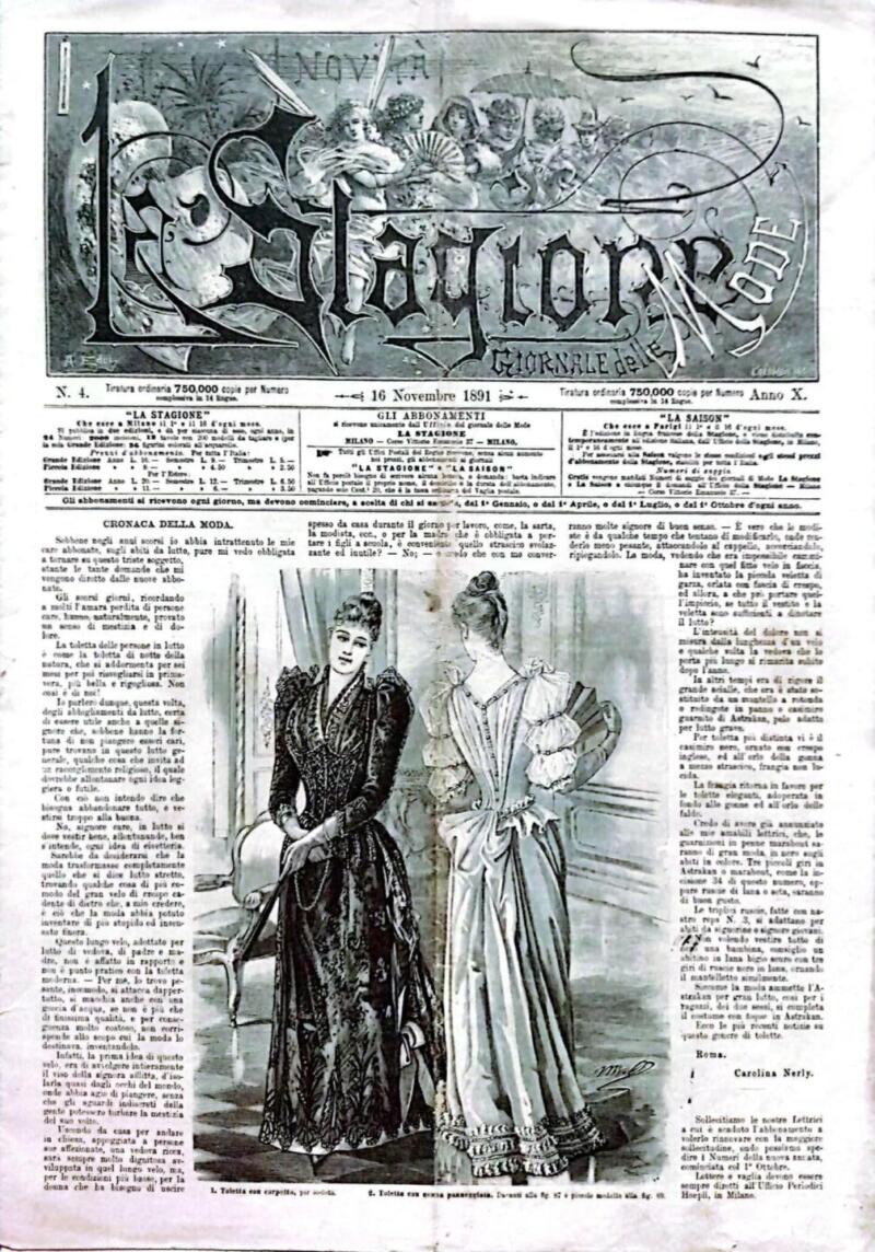 Rivista La Stagione Giornale delle Mode, n. 4 del 16 novembre 1891, Anno IX
