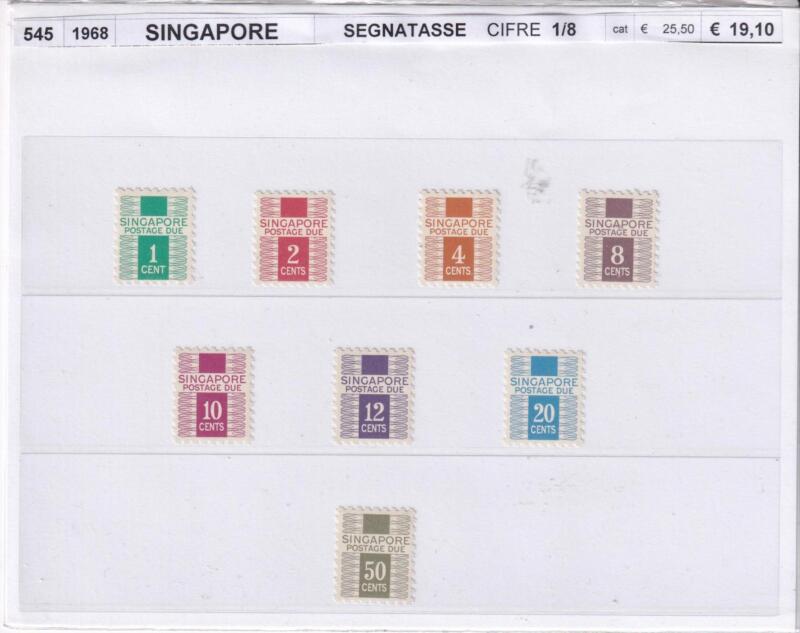 Francobolli Singapore, Anno 1968, Segnatasse Cifre (cat. n. 1-8)