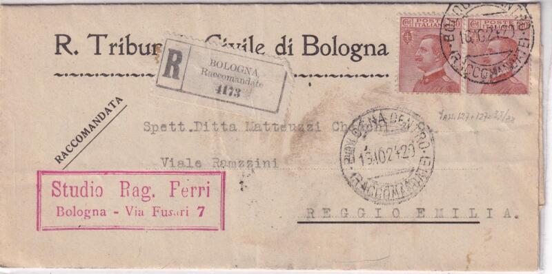 Storia postale, Piego Raccomandato da Bologna 4173 del 15/10/1924 a Reggio Emilia  17/10/1924