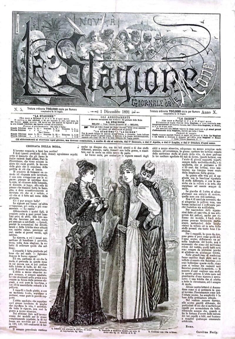 Rivista La Stagione Giornale delle Mode, n. 5 del 1 dicembre 1891, Anno IX