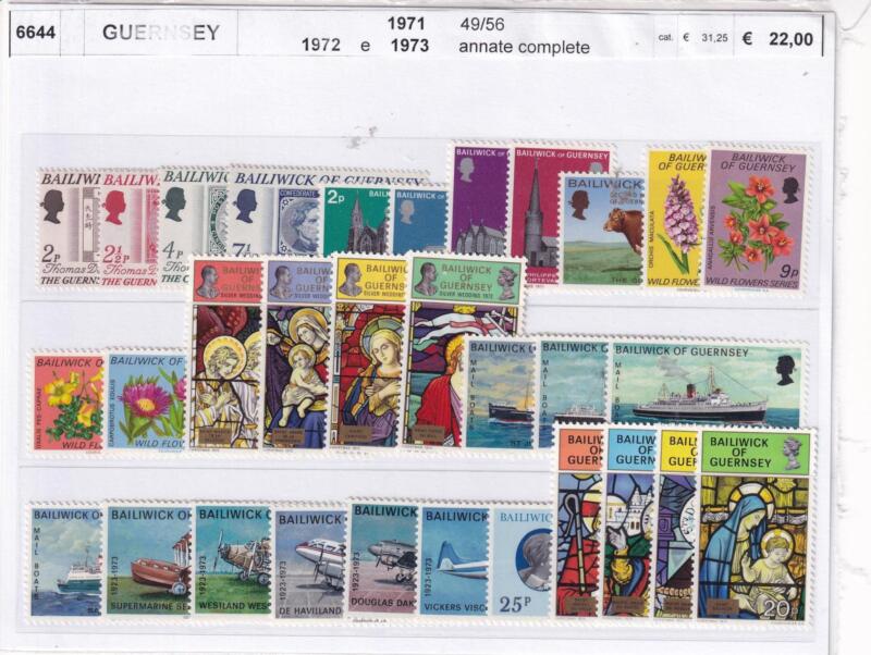 Francobolli Guernsey, Anni 1971, 1972, 1973, Varie emissioni (cat. n. 49-52, n. 53-56, n. 61, n. 62-65, n. 66-69, n.70-73, n. 74-78, n.79-82, n. 83)