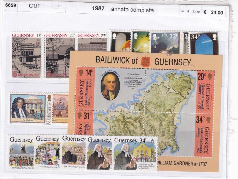 Francobolli e Foglietto Guernsey, Anno 1987, Annata completa (cat. da n. 387 a n. 411)