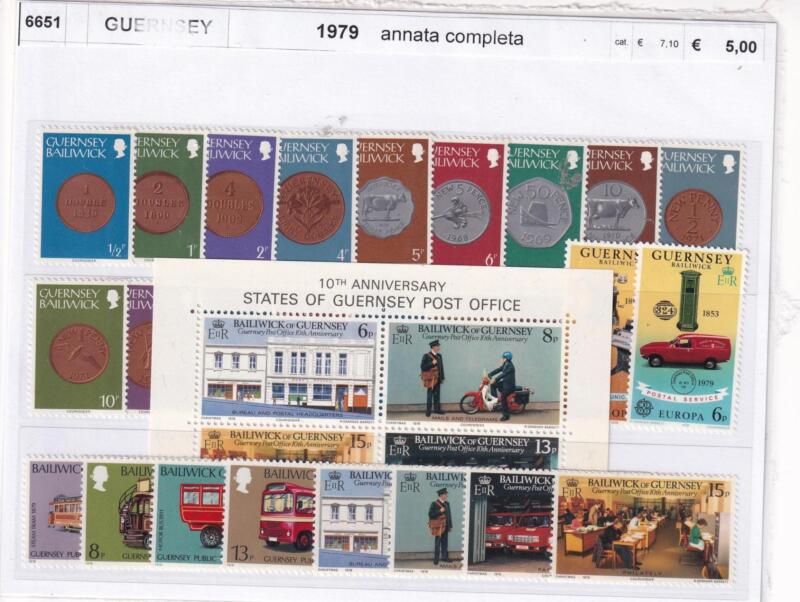 Francobolli e Foglietto Guernsey, Anno 1979, Annata completa (cat. da n. 168 a n. 193, BF n. 2)