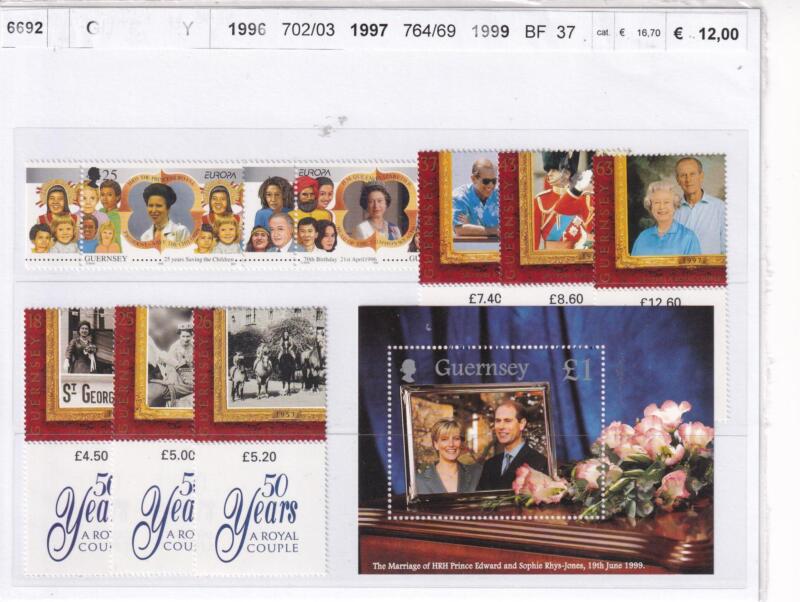 Francobolli Guernsey, Anni 1996, 1997, 1999, Varie emissioni (cat. n. 702-703, n. 764-769, BF n. 37)