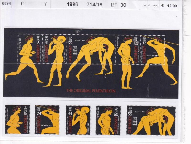 Francobolli e Foglietto Guernsey, Anno 1996, Varie emissioni (cat. n. 714-718, BF n. 30)