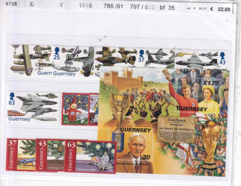Francobolli e Foglietto Guernsey, Anno 1998, Varie emissioni (cat. n. 786-791, n. 797-802, BF n. 35)