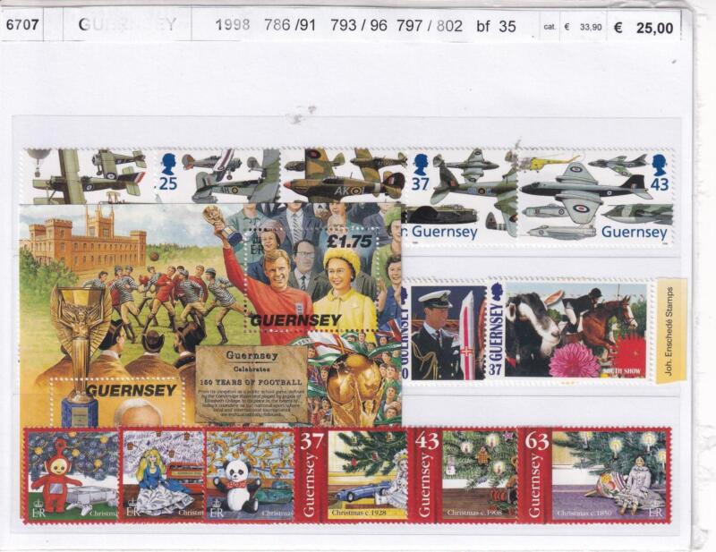 Francobolli e Foglietto Guernsey, Anno 1998, Varie emissioni (cat. n. 786-791, cat. n. 793-794, n. 797-802, BF n. 35)