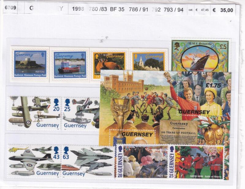 Francobolli e Foglietto Guernsey, Anno 1998, Varie emissioni (cat. n. 780-783, n. 786-791, n. 792, 793-794, BF n. 35)
