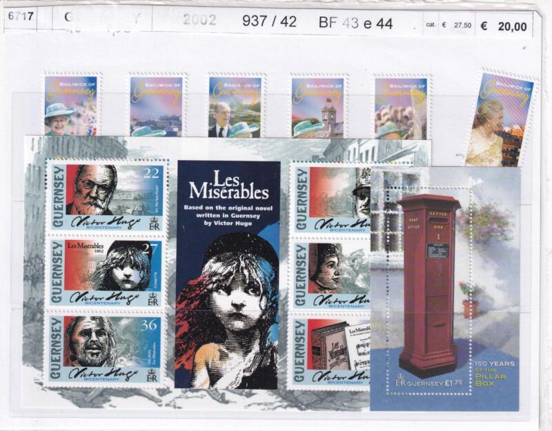 Francobolli e Foglietti Guernsey, Anno 2002, Varie emissioni (cat. n. 937-942, BF n. 43-44)