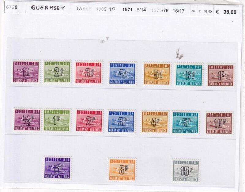 Francobolli Guernsey, Anni 1969, 1971, 1975, 1975, Tasse varie emissioni (cat. n. 1-7, n. 8-14, n. 15-17)