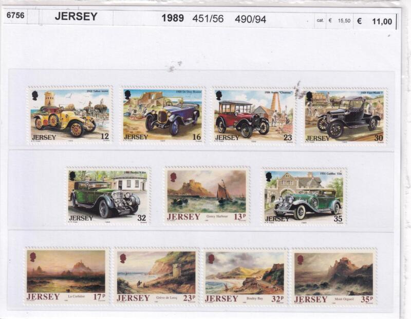 Francobolli Jersey, Anno 1989, Auto d’epoca, Artisti di Jersey. Kilpack (cat. n. 451-456, n. 490-494)
