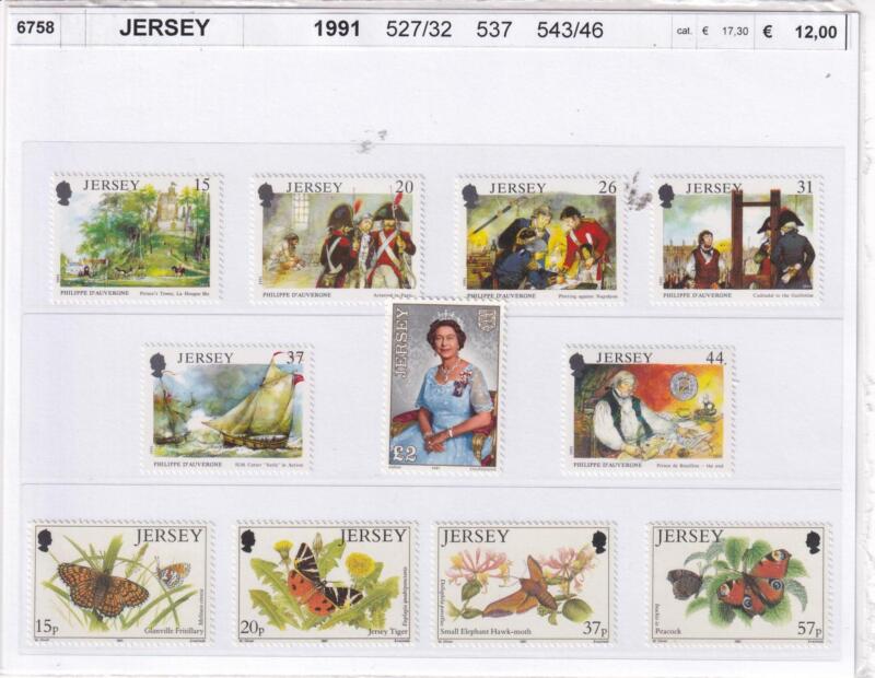 Francobolli Jersey, Anno 1991, Varie emissioni (cat. n. 527-532, n. 537, n. 543-546)