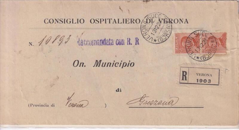 Storia postale. Raccomandata da Verona 1903 del 19/12/1928 a Grezzana