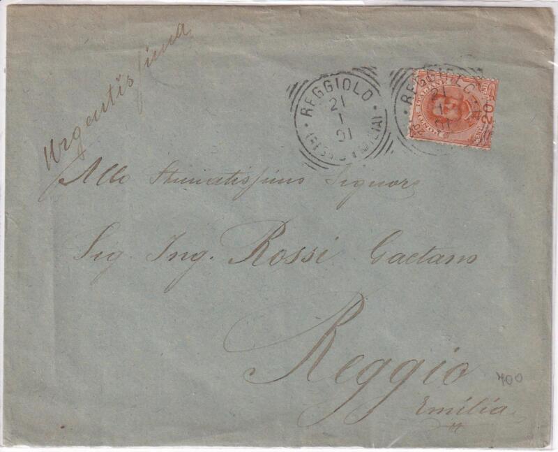 Storia postale. Lettera da Reggiolo 21/01/1901 a Reggio Emilia 22/01/1901