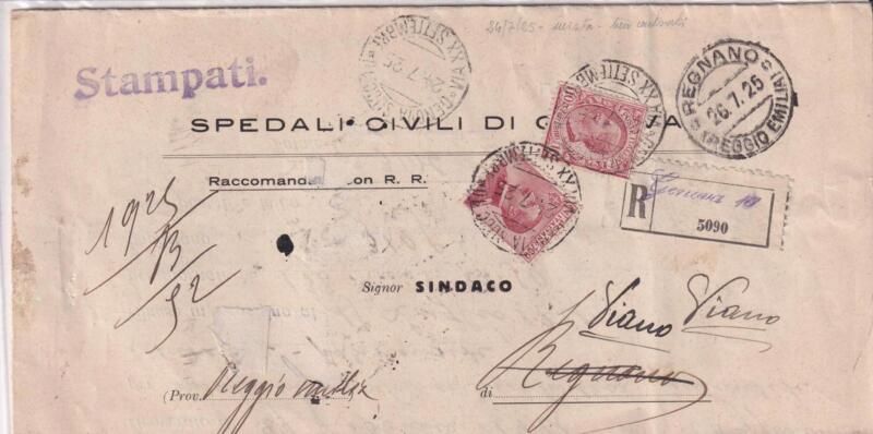 Storia postale. Raccomandata R. R. da Genova 10 5090 del 26/07/1925 a Viano