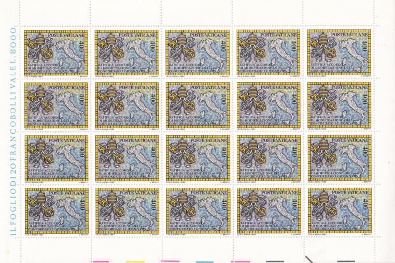 Foglio Francobolli Vaticano, Anno 1985, Ratifica dell’accordo di modificazione del Concordato con lo Stato Italiano (cat. n. 783)