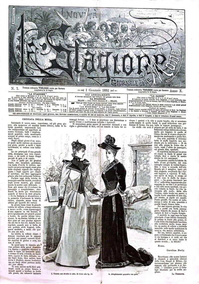 Rivista La Stagione Giornale delle Mode, n. 7 del 1 gennaio 1892, Anno X