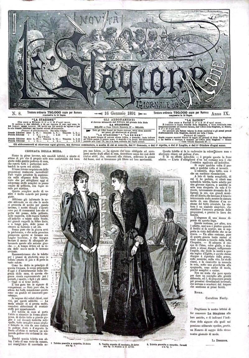 Rivista La Stagione Giornale delle Mode, n. 8 del 16 gennaio 1891, Anno IX