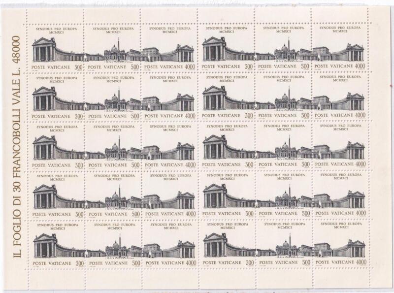 Minifoglio Vaticano, Anno 1991, Trittico Assemblea speciale per l’Europa del Sinodo dei Vescovi (cat. n. 921-923)