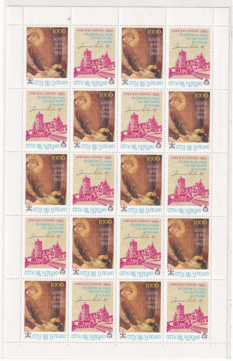Minifoglio Vaticano, Anno 1993, Incontro di preghiera ad Assisi per la pace in Europa (MF n. 953)