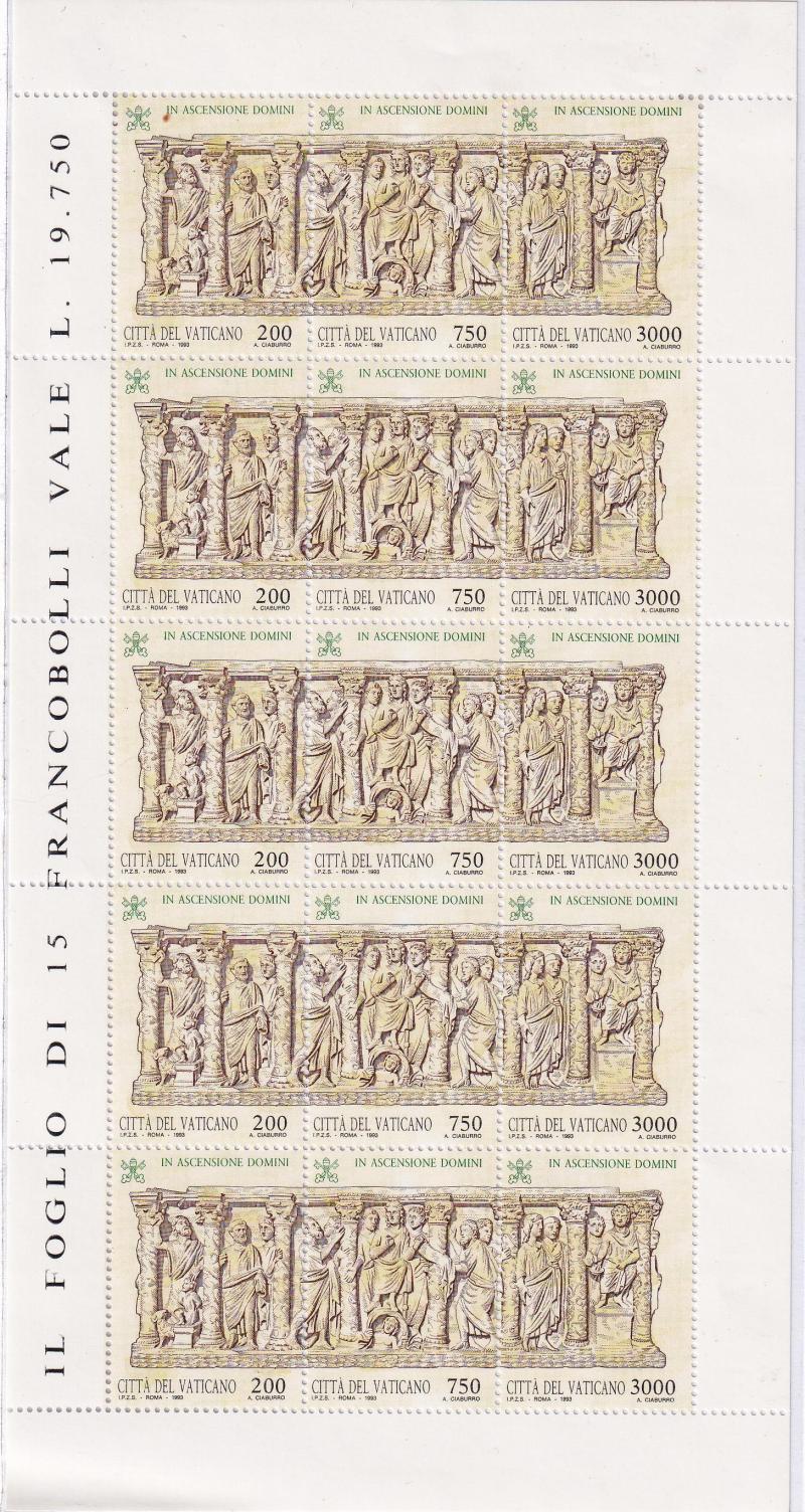 Minifoglio Vaticano, Anno 1993, Trittico Ascensione del Signore (MF n. 964-966)